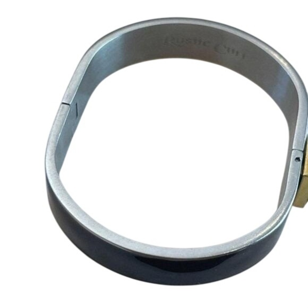 Rustic Cuff Bangle Black Silver Gold Filigree Ena… - image 4